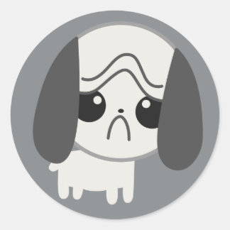 Pegatina Redonda Cachorro de Pug Triste