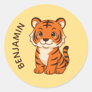 Pegatina Redonda Cachorro de Tigre Lindo Nombre Personalizado Amari