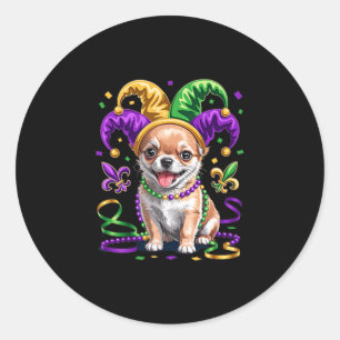 Pegatina Redonda Cachorro Divertido de Chihuahua en Carnaval de Per