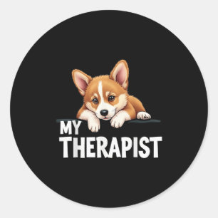Pegatina Redonda Cachorro Divertido Mi Terapeuta Perro Corgi Galés