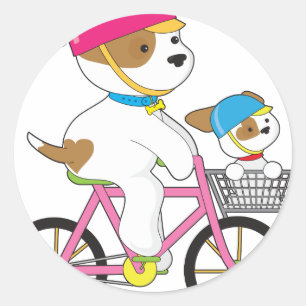 Pegatina Redonda Cachorro en bicicleta