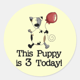 Pegatina Redonda Cachorro es 3 camisetas de cumpleaños y regalos
