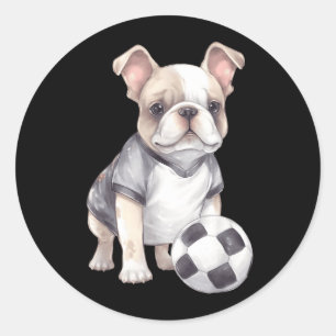 Pegatina Redonda Cachorro francés lindo jugador de fútbol