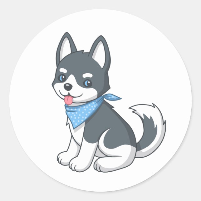 Pegatina Redonda Cachorro Husky Adorable (Anverso)