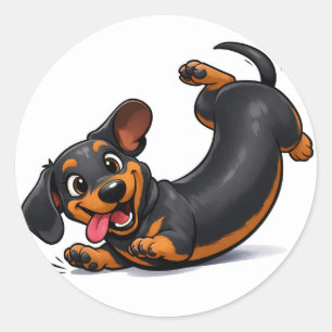 Pegatina Redonda Cachorro juguetón de raza Dachshund 