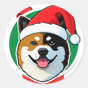 Pegatina Redonda Cachorro Navideño Adorable Círculo Festivo de Navi