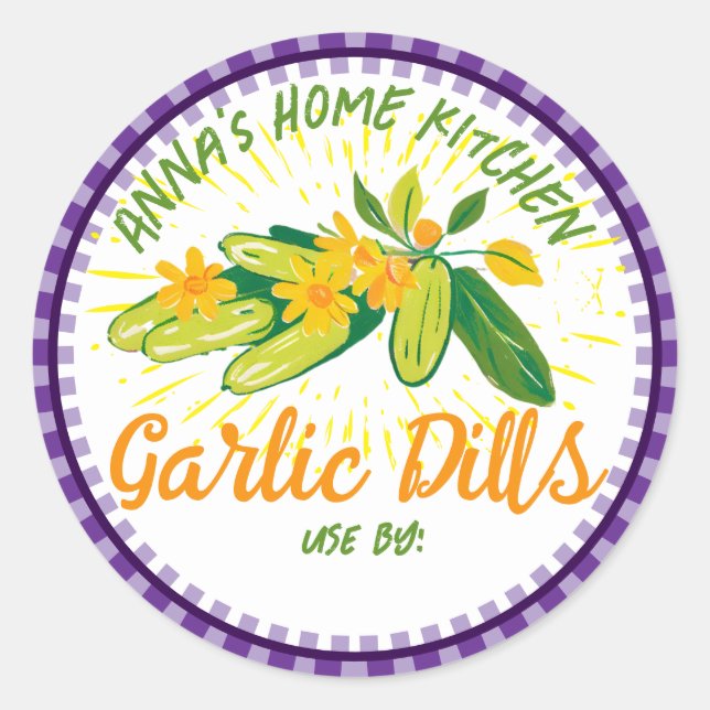 Pegatina Redonda Cachorro picante de pepino enlatador (Anverso)