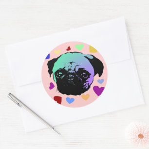 Pegatina Redonda Cachorro Pug estilo PopArt Retro
