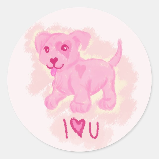 Pegatina Redonda Cachorro rosa (Anverso)