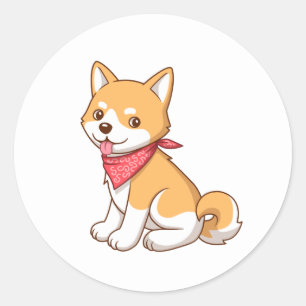 Pegatina Redonda Cachorro Shiba Inu Adorable