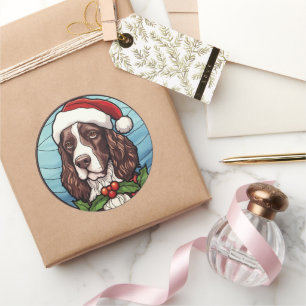 Pegatina Redonda Cachorro Springer Spaniel Inglés Vidrio Pintado Na