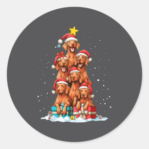 Pegatina Redonda Cachorro Vizsla Lindo Gorro de Navidad del Árbol d