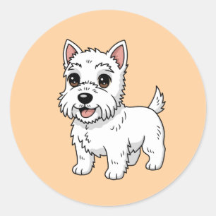 Pegatina Redonda Cachorro West Highland White Terrier beige lindo
