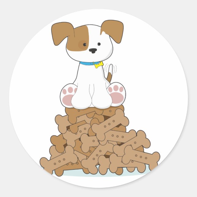 Pegatina Redonda Cachorro y huesos (Anverso)
