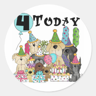 Pegatina Redonda Cachorros 4º cumpleaños Camisetas y regalos
