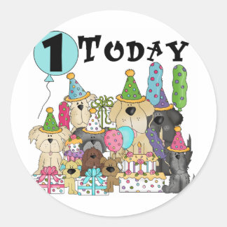 Pegatina Redonda Cachorros Camisetas de Bash de cumpleaños y regalo