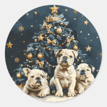 Cachorros de Bulldog en inglés del árbol de Navida