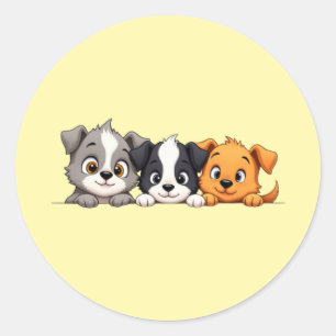 Pegatina Redonda Cachorros Divertidos Dibujos Animados – Expresione