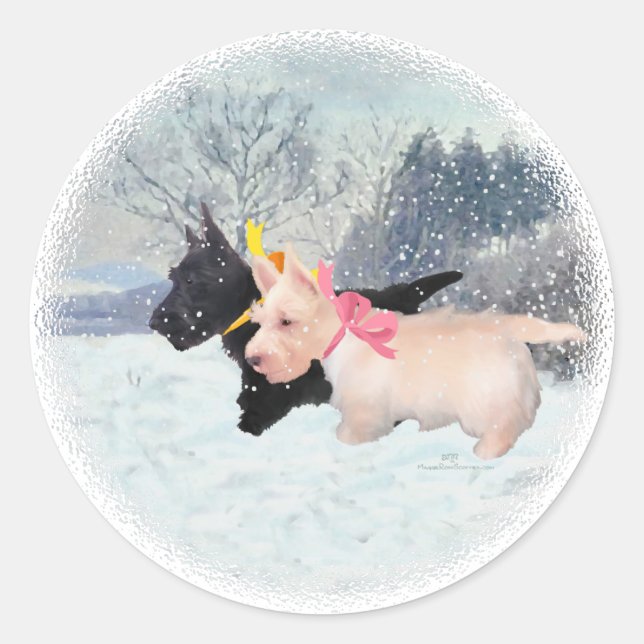 Pegatina Redonda Cachorros Scottie (Anverso)