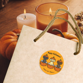 Pegatina Redonda Cachorros y calabazas de Halloween Labrador