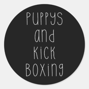 Pegatina Redonda Cachorros y kickboxing divertido pasatiempo 
