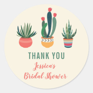 Pegatina Redonda Cacti Succulum Bridal Shower Favor Sticker