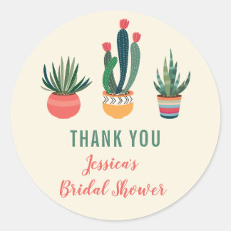 Pegatina Redonda Cacti Succulum Bridal Shower Favor Sticker