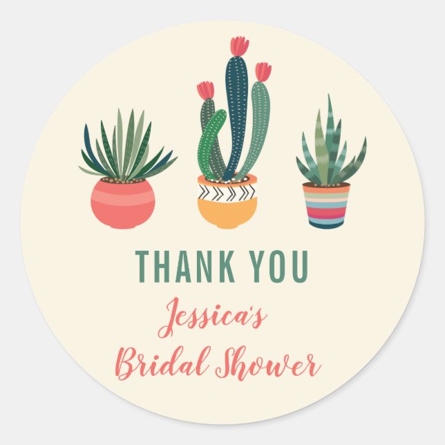 Pegatina Redonda Cacti Succulum Bridal Shower Favor Sticker (Anverso)