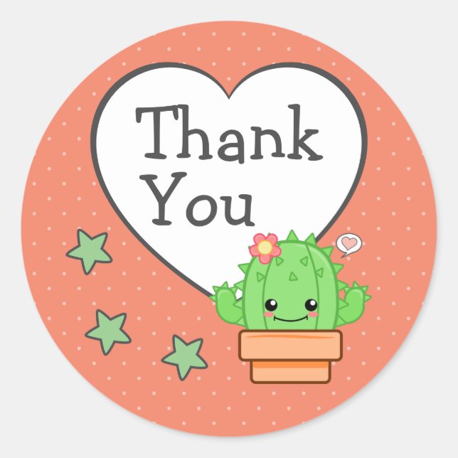 Pegatina Redonda Cactus Adorable Gracias (Anverso)