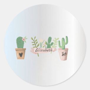 Pegatina Redonda Cactus Adorable, Plata