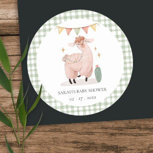 Pegatina Redonda Cactus Boho Llama Baby Shower