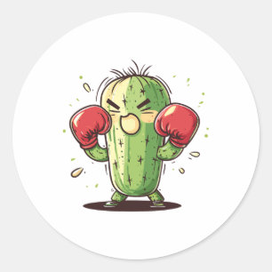 Pegatina Redonda Cactus Boxeador Divertido Humorístico Ly Puñetazo