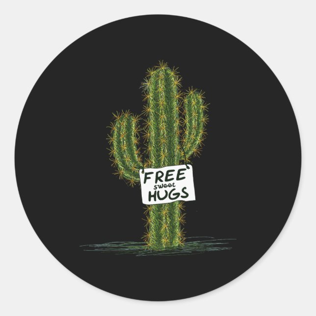 Pegatina Redonda Cactus Cacti Funny Art Humor Sweet Hugs  (Anverso)