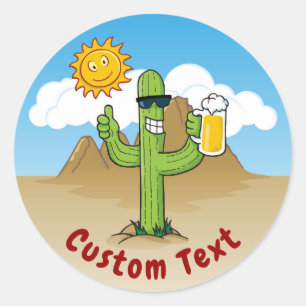 Pegatina Redonda Cactus con cerveza