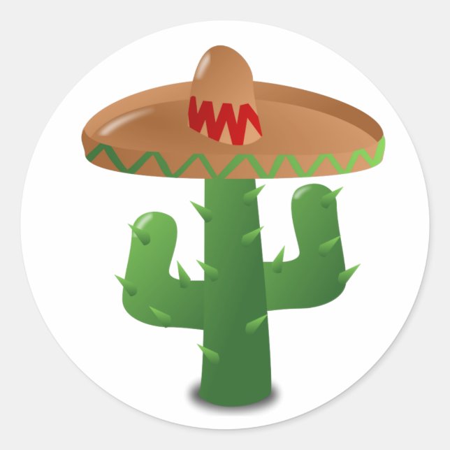 Pegatina Redonda Cactus con Sombrero (Anverso)