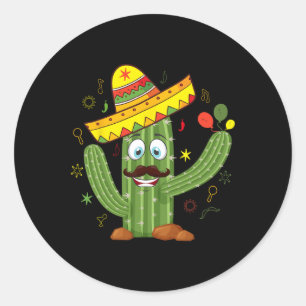 Pegatina Redonda Cactus con Sombrero Fiesta Mexicana Cinco De Mamáe