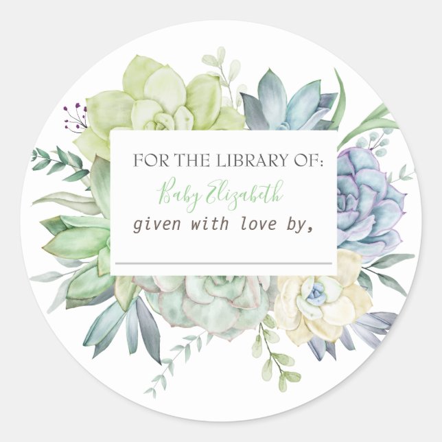 Pegatina Redonda Cactus de Acuarela Suculentas Embarazo  (Anverso)