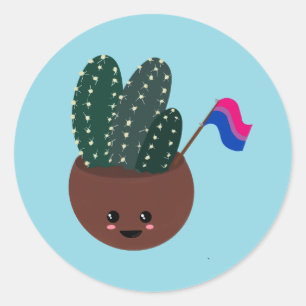 Pegatina Redonda Cactus de Orgullo Bisexual