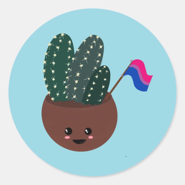 Pegatina Redonda Cactus de Orgullo Bisexual (Anverso)