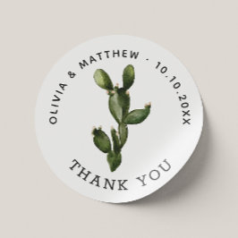 Pegatina Redonda Cactus del desierto acuarela. Boda Rústico Gracias