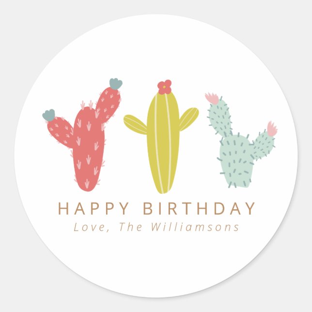 Pegatina Redonda Cactus Drawing in Red Personalized Thank You (Anverso)