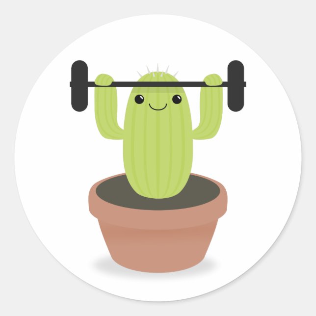 Pegatina Redonda Cactus en entrenamiento (Anverso)
