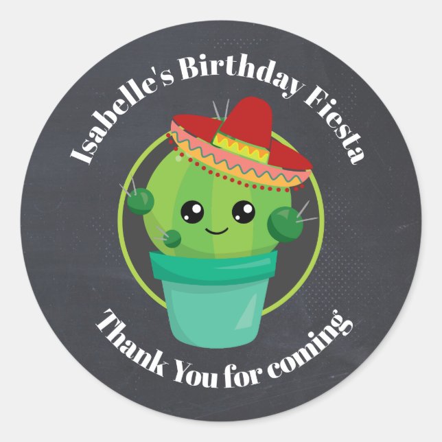 Pegatina Redonda Cactus en un cumpleaños de Sombrero Gracias (Anverso)