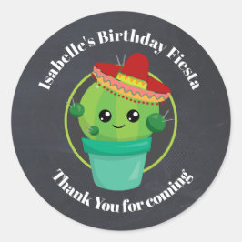 Pegatina Redonda Cactus en un cumpleaños de Sombrero Gracias