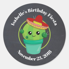 Pegatina Redonda Cactus en un Sombrero en el tablero negro STD