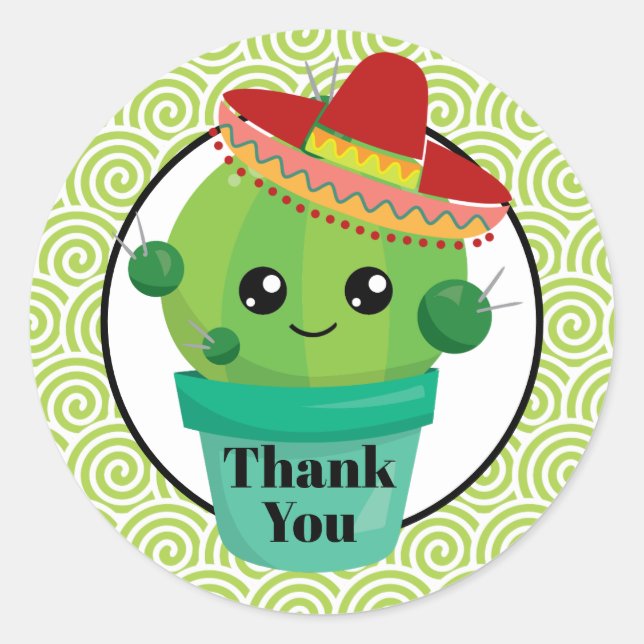 Pegatina Redonda Cactus en un Sombrero Gracias (Anverso)