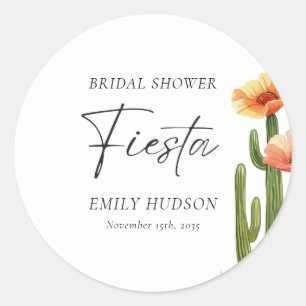 Pegatina Redonda Cactus Fiesta Floral Bridal Shower