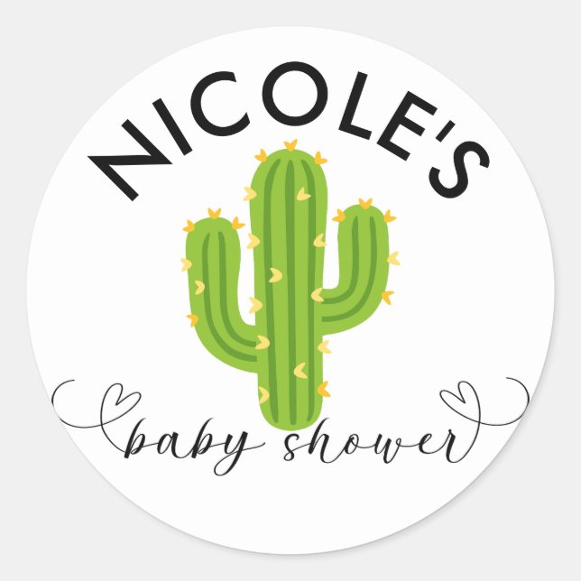 Pegatina Redonda Cactus Fiesta Love Baby Shower (Anverso)