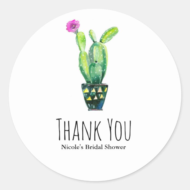 Pegatina Redonda Cactus Floral Rustic Southwestern Bridal Shower (Anverso)