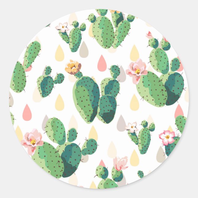 Pegatina Redonda Cactus Flowers (Anverso)